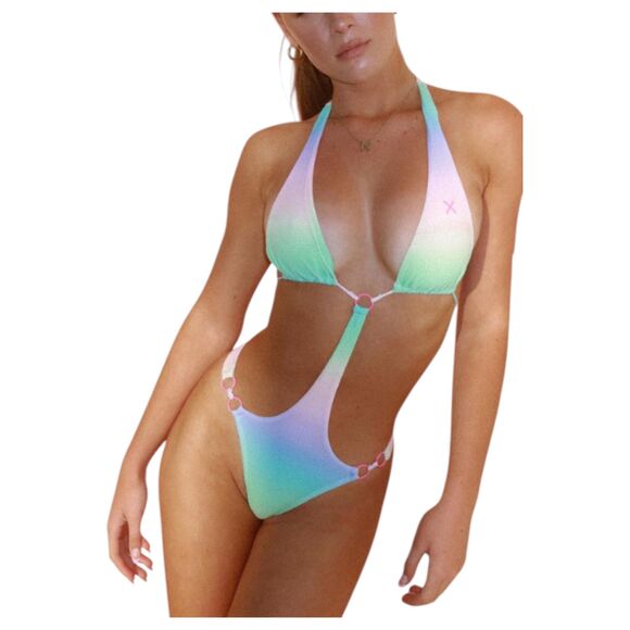 Boutine X Los Angeles Rainbow Ombre Anchor One Piece Honeycomb Monokini Medium - Picture 3 of 6